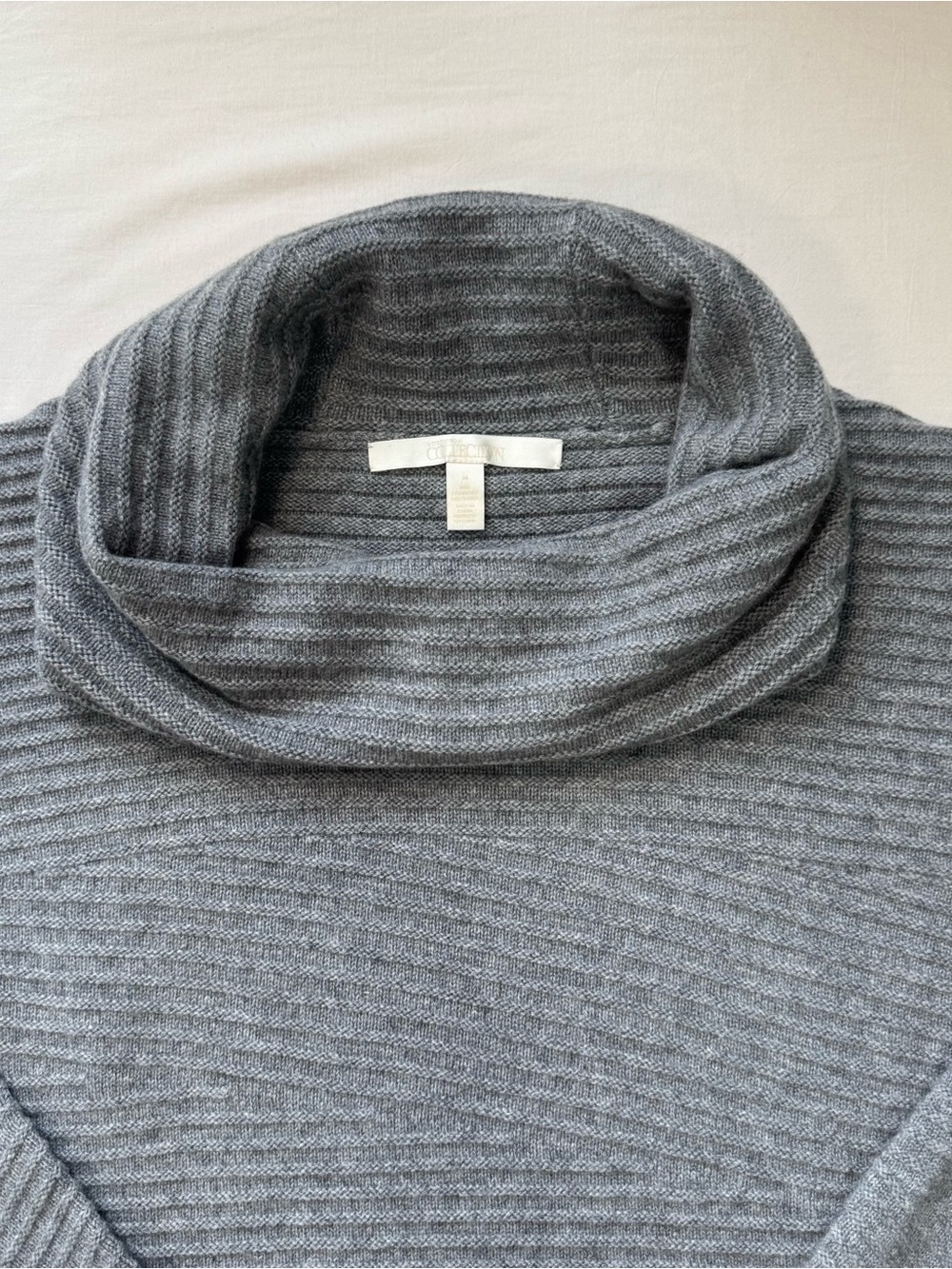 Nordstrom Collection Cashmere Sweater Women’s Medium Gray Asymmetrical Cowl Neck - Picture 2 of 8